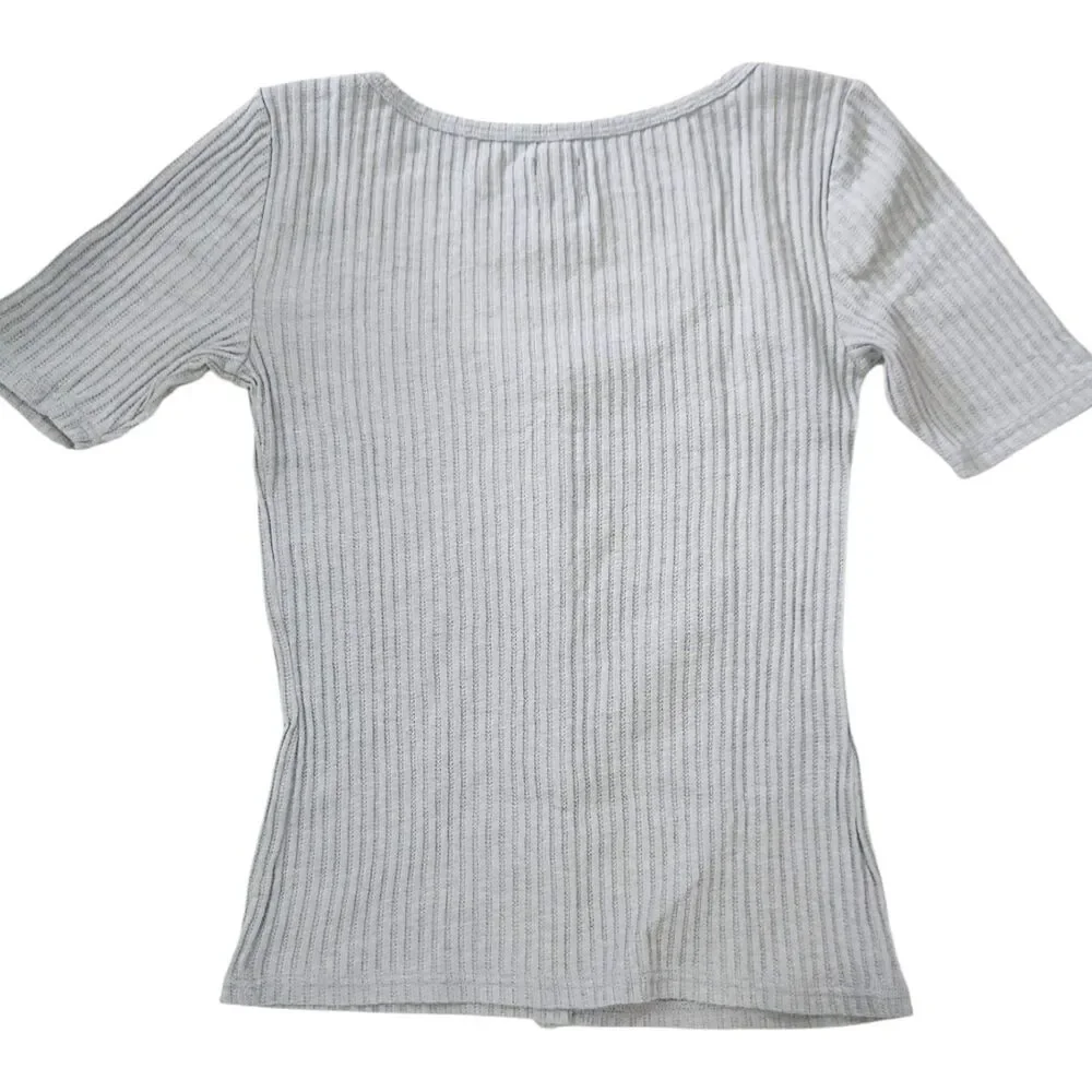 GAP Ribbed Button Front Top XS Gray - Picture 4 of 4